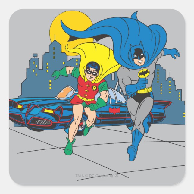 Batman And Robin Running Square Sticker (Front)