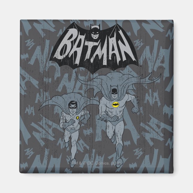 Batman And Robin With Logo Distressed Graphic Magnet (Front)