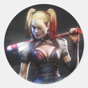 Batman Arkham Knight   Harley Quinn with Bat Classic Round Sticker