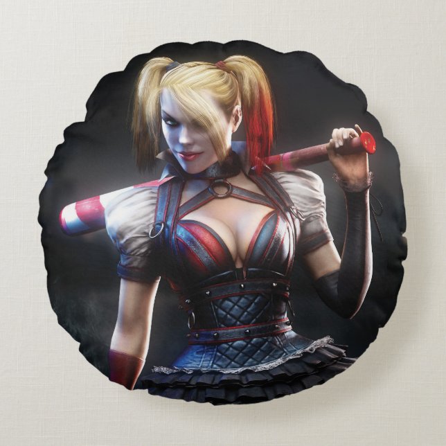 Batman Arkham Knight | Harley Quinn with Bat Round Pillow (Front)