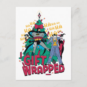 Batman Batman & Robin Gift Wrapped To XMas Tree Holiday Postcard