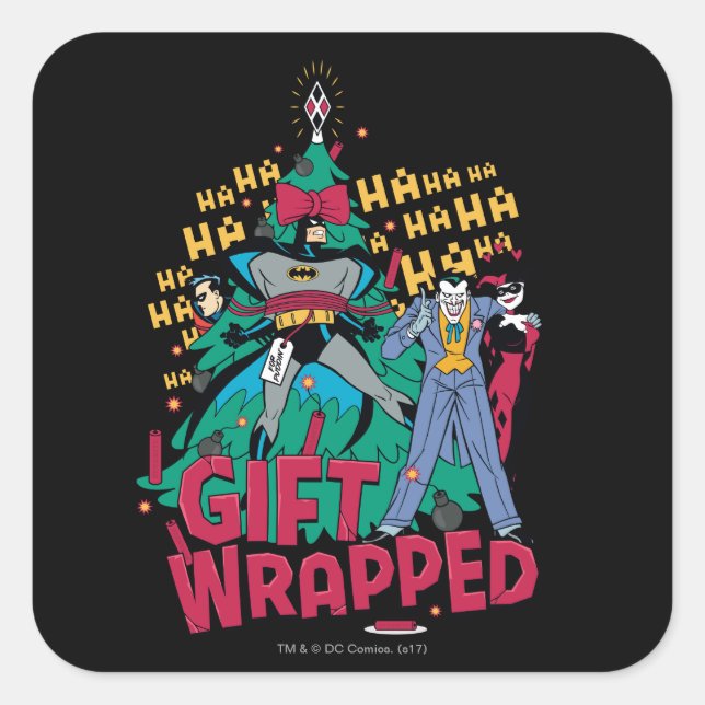 Batman | Batman & Robin Gift Wrapped To XMas Tree Square Sticker (Front)