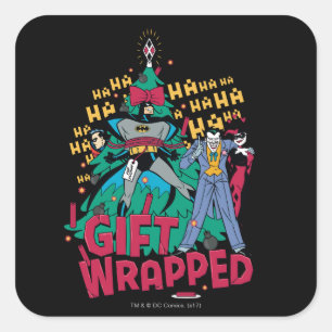 Batman   Batman & Robin Gift Wrapped To XMas Tree Square Sticker