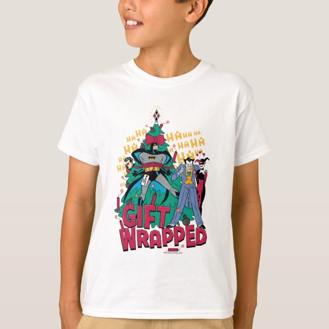 Batman | Batman & Robin Gift Wrapped To XMas Tree T-Shirt (Front)