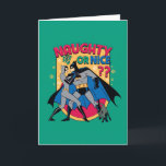 Batman | Catwoman Under Mistletoe Naughty Or Nice Holiday Card<br><div class="desc">Celebrate the season with Gotham’s most intriguing duo! This holiday card features Batman and Catwoman under the mistletoe, with the playful phrase "Naughty or Nice?" Perfect for DC Comics fans, this card combines festive cheer with a hint of romance and mystery. Fully customizable and printed on high-quality materials, it’s the...</div>