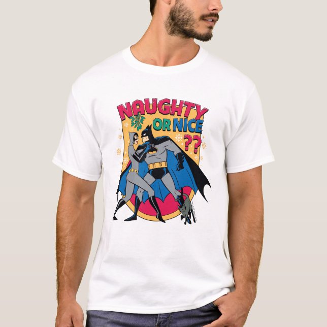 Batman | Catwoman Under Mistletoe Naughty Or Nice T-Shirt (Front)