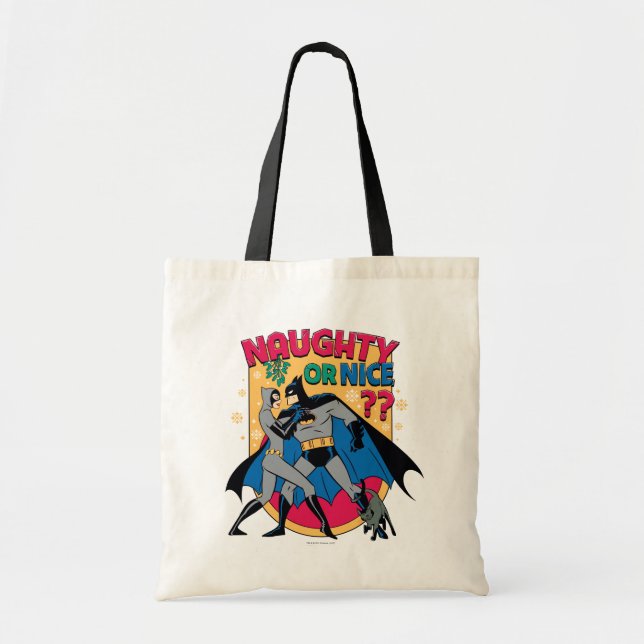 Batman | Catwoman Under Mistletoe Naughty Or Nice Tote Bag (Front)