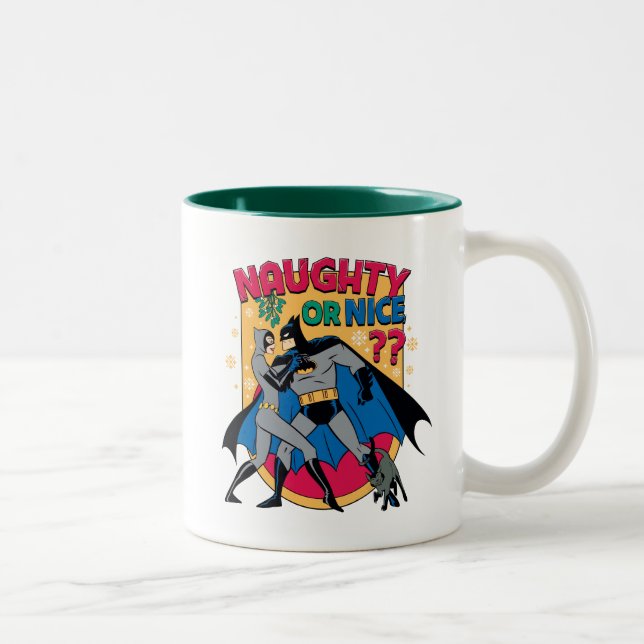 Batman | Catwoman Under Mistletoe Naughty Or Nice Two-Tone Coffee Mug (Right)