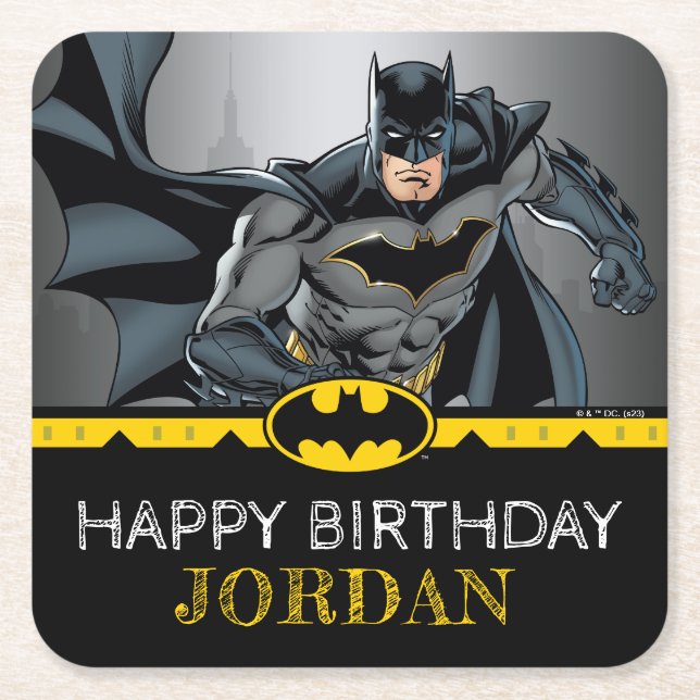 Batman | Chalkboard Happy Birthday Square Paper Coaster (Front)