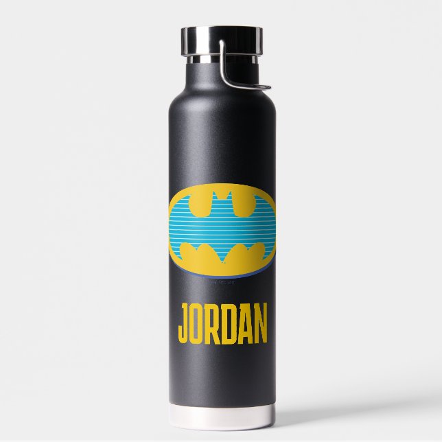 Batman | Cyan Stripes Symbol Water Bottle (Left)