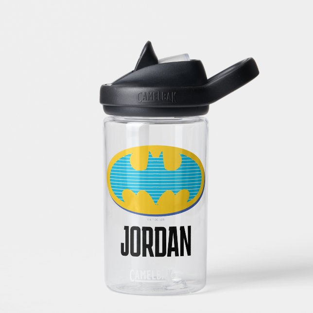Batman | Cyan Stripes Symbol Water Bottle (Left)