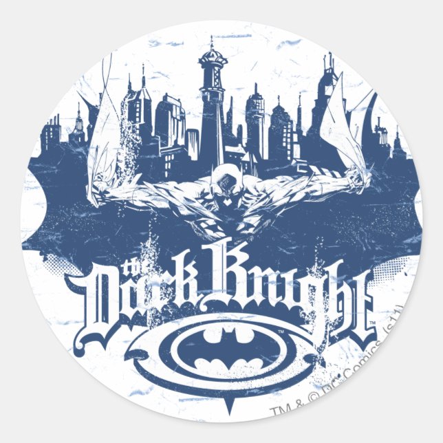 Batman Dark Knight | Cityscape Blue Logo Classic Round Sticker (Front)
