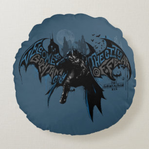 Batman Gotham City Paint Drip Graphic Round Pillow