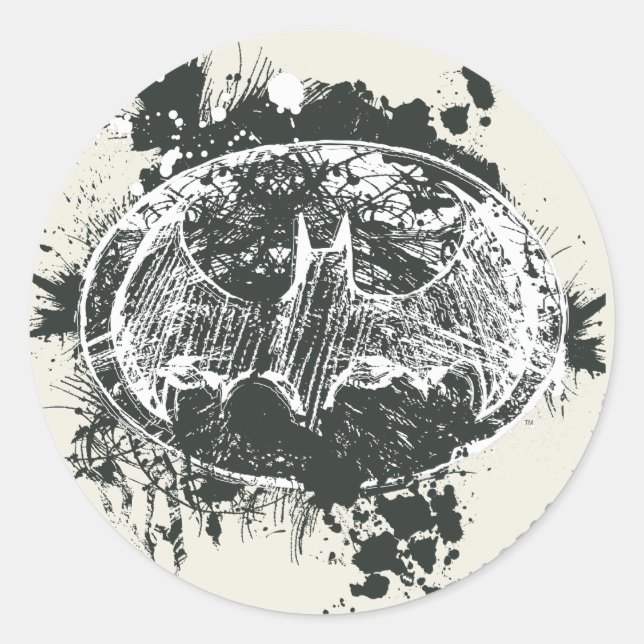 Batman Grunge Splatter Sketch Classic Round Sticker (Front)