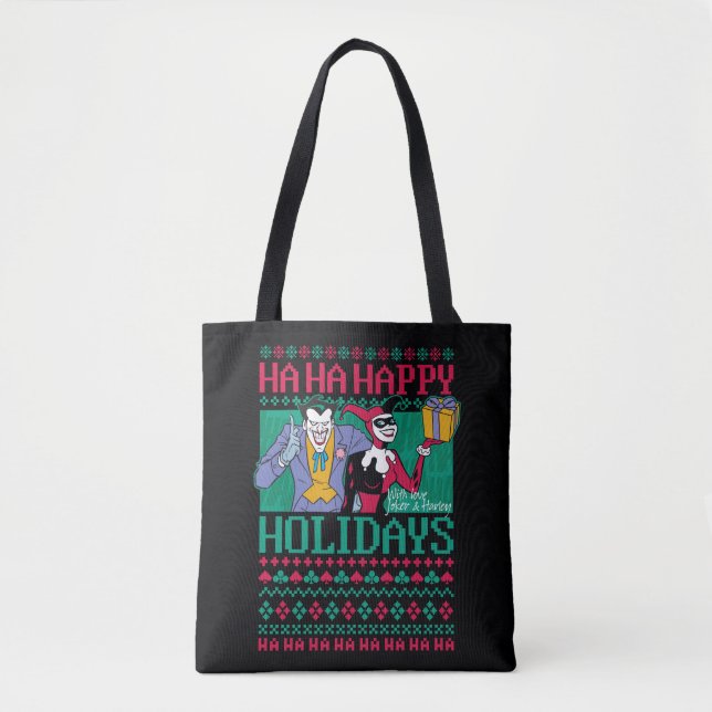 Batman | Happy Holidays Joker & Harley Quinn Tote Bag (Front)