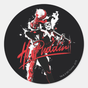 Batman   Harley Quinn "Hi Puddin'" Ink Art Classic Round Sticker