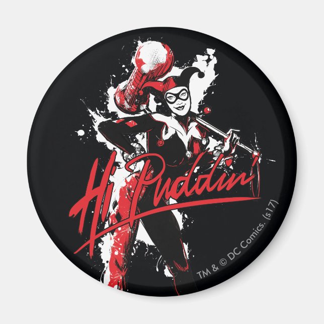 Batman | Harley Quinn "Hi Puddin'" Ink Art Magnet (Front)