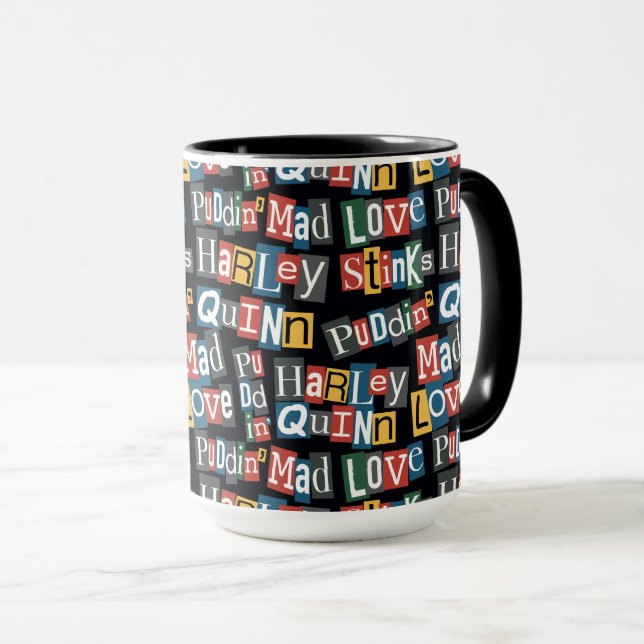 Batman | Harley Quinn Ransom Note Style Pattern Mug (Front Right)