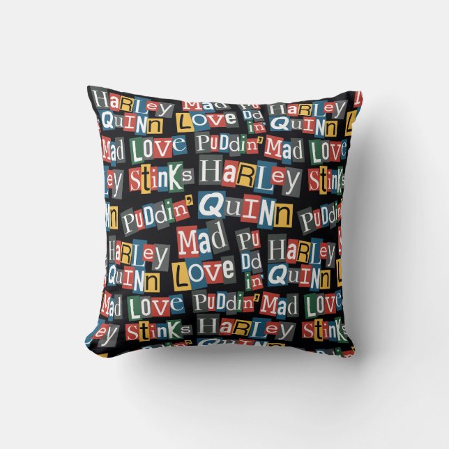 Batman | Harley Quinn Ransom Note Style Pattern Throw Pillow (Front)