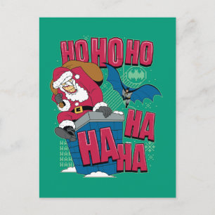 Batman Joker Santa Claus Climbing Out Chimney Holiday Postcard