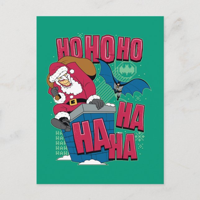 Batman | Joker Santa Claus Climbing Out Chimney Holiday Postcard (Front)