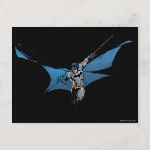Batman leaps with rope postcard