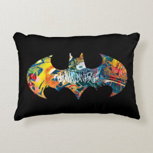 Batman Logo Neon/80s Graffiti Decorative Pillow