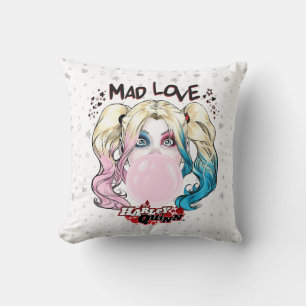 Batman   Mad Love Harley Quinn Chewing Bubble Gum Throw Pillow