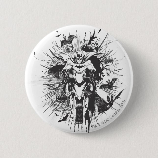 Batman on bike with bats 2 inch round button (Front)