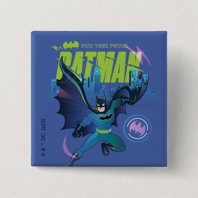 Batman "Own Your Power" City Graphic 2 Inch Square Button (Front)