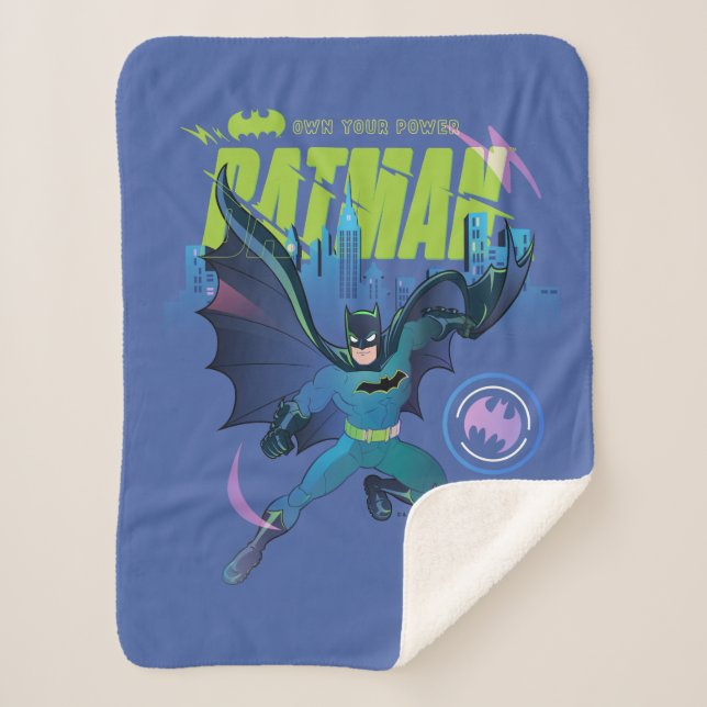 Batman "Own Your Power" City Graphic Sherpa Blanket (Front)