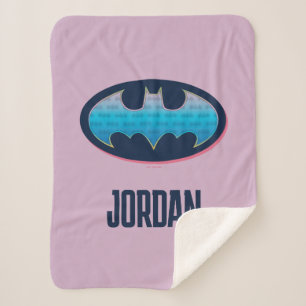 Batman   Pink & Blue Symbol Sherpa Blanket