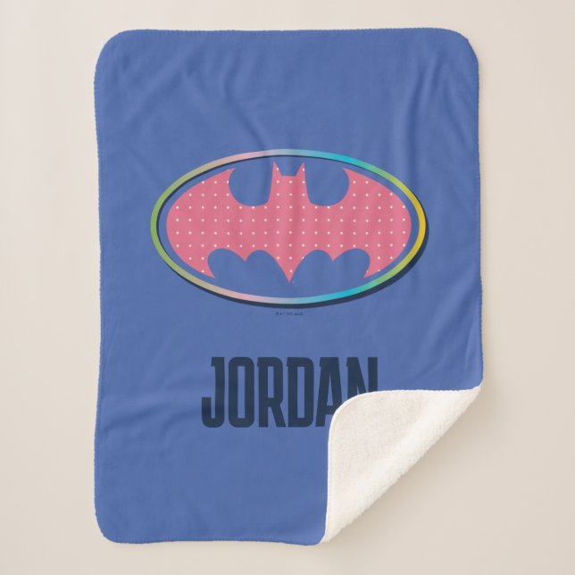 Batman | Pink Polka Dot Logo Sherpa Blanket (Front)