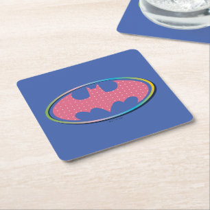 Batman   Pink Polka Dot Logo Square Paper Coaster
