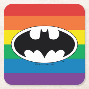 Batman Rainbow Logo Square Paper Coaster