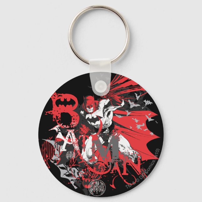 Batman Red and Black Collage Keychain (Front)