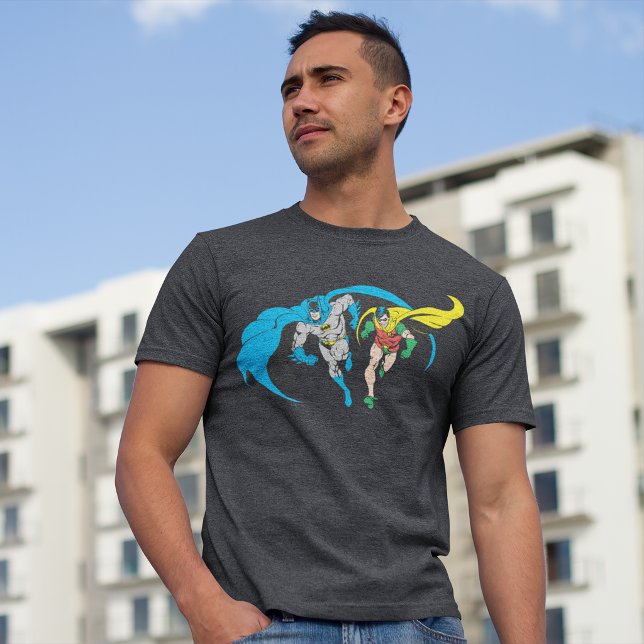 Batman & Robin Tri-Blend Shirt (Man wearing t-shirt)