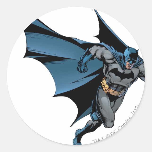 Batman runs with gusto classic round sticker (Front)