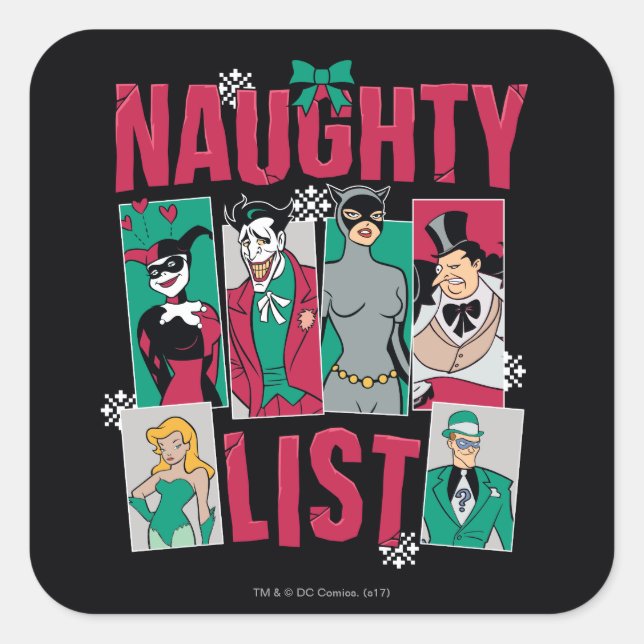 Batman | Santa Naughty List of Villains Square Sticker (Front)