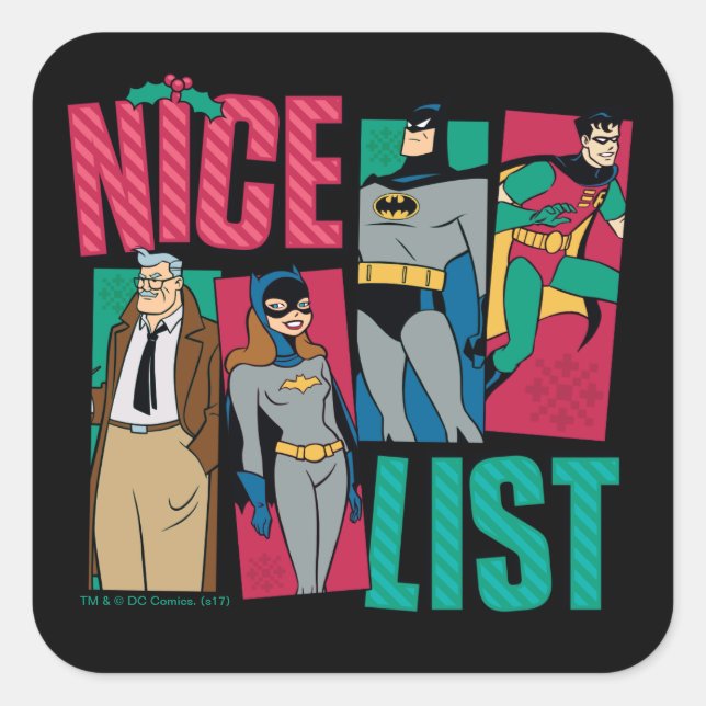 Batman | Santa Nice List of Heroes Square Sticker (Front)