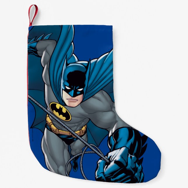 Batman swings from rope small christmas stocking (Front)