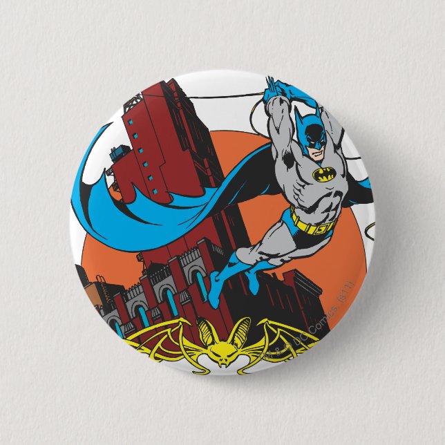 Batman Swings From Skyscraper 2 2 Inch Round Button (Front)