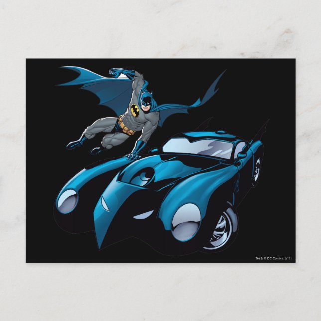 Batman swings over postcard (Front)