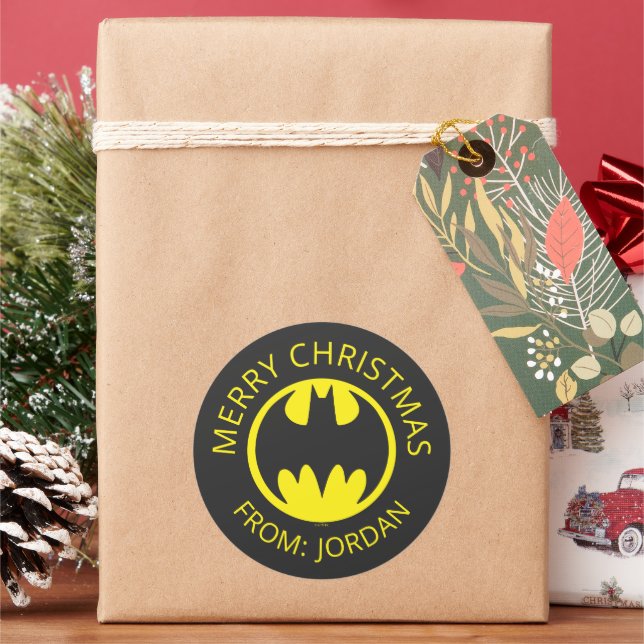 Batman Symbol | Bat Circle Logo | Merry Christmas Classic Round Sticker (Holiday)