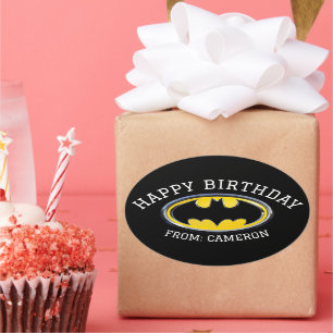 Batman Symbol   Classic Logo   Happy Birthday Oval Sticker