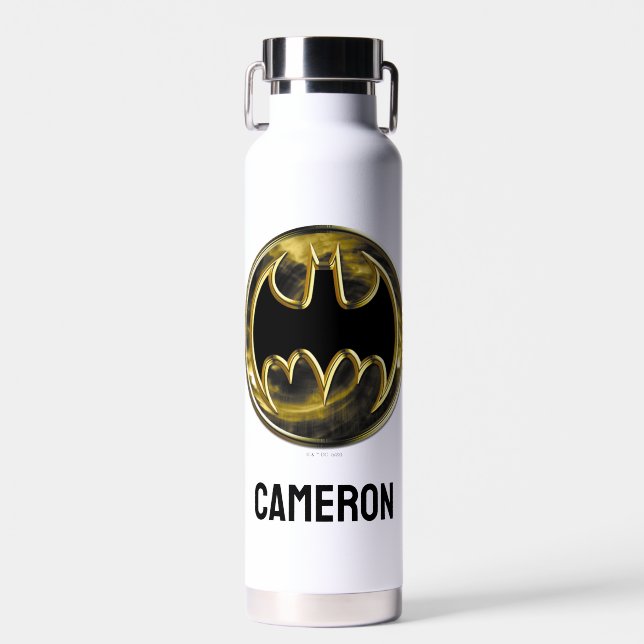 Batman Symbol | Gold Logo | Add Your Name Water Bottle (Front)