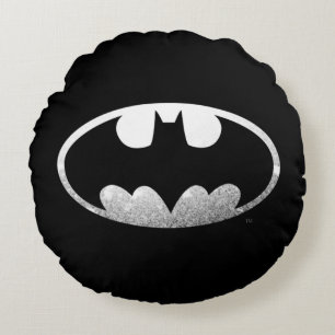 Batman Symbol   Grainy Logo Round Pillow