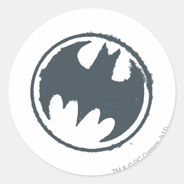 Batman Symbol | Grey Grunge Logo Classic Round Sticker (Front)