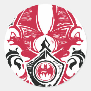 Batman Symbol   Red Black Bat Stamp Crest Logo Classic Round Sticker