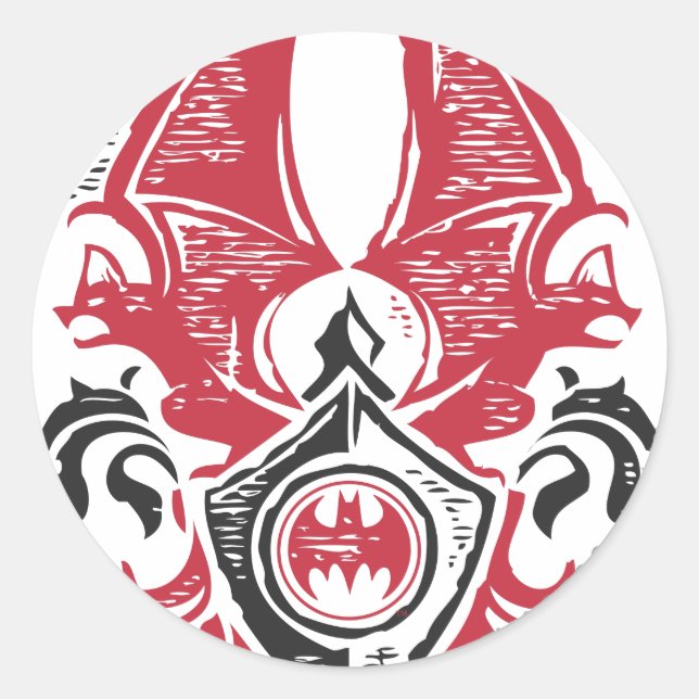 Batman Symbol | Red Black Bat Stamp Crest Logo Classic Round Sticker (Front)